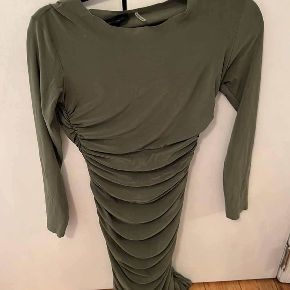 Norma Kamali green long sleeve Diana dress
